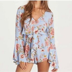 Billabong Blue Floral Sittin Pretty Romper Y2K M